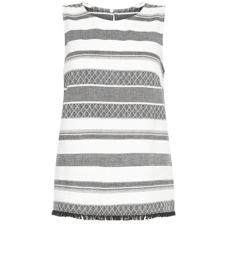 White Jacquard Stripe Fray Hem Sleeveless Top | New Look