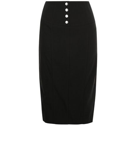 Black Button Front Bengaline Pencil Skirt | New Look