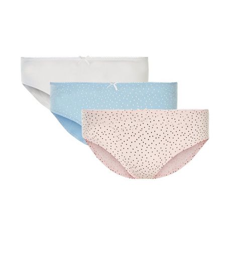 Teens 3 Pack Blue Pink and White Spot Print Briefs | New Look