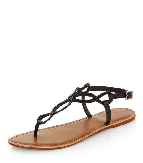 Black Leather Twist Plait Sandals | New Look