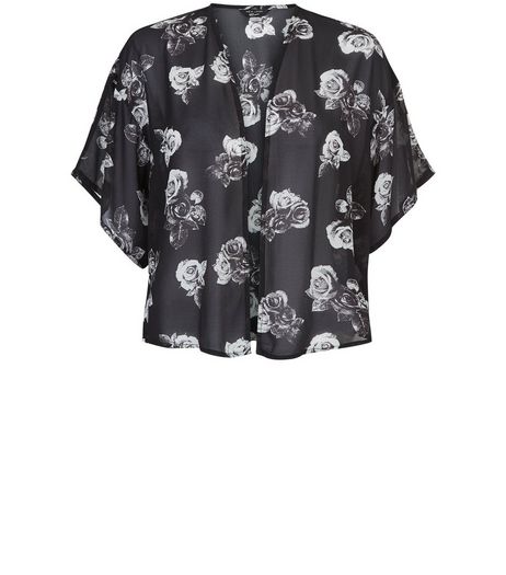 Teens White Rose Print Chiffon Kimono | New Look