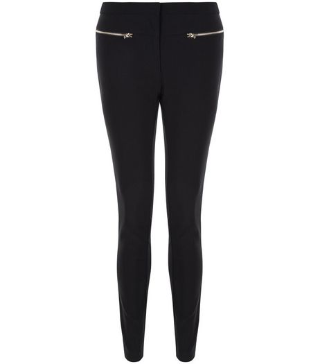 Black Zip Front Bengaline Slim Leg Trousers | New Look