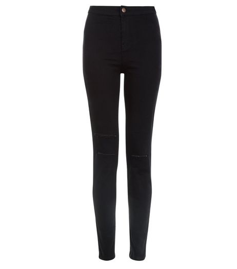 Black Double Ripped High Waist Super Skinny Hallie Jeans | New Look