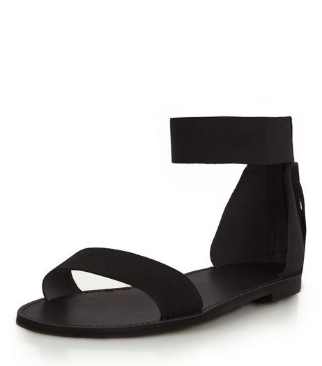 Black Suede Tassel Back Ankle Strap Sandals | New Look