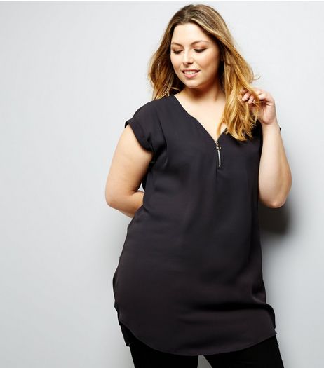 Curves Dark Grey Zip Front Tunic | New Look