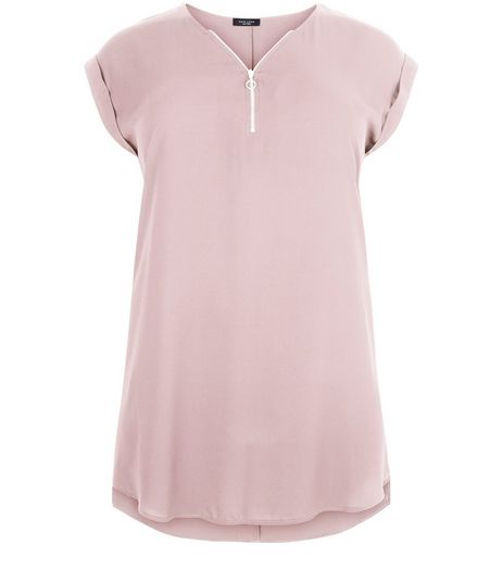 Curves Mid Pink Zip Front Longline Tunic Top | New Look