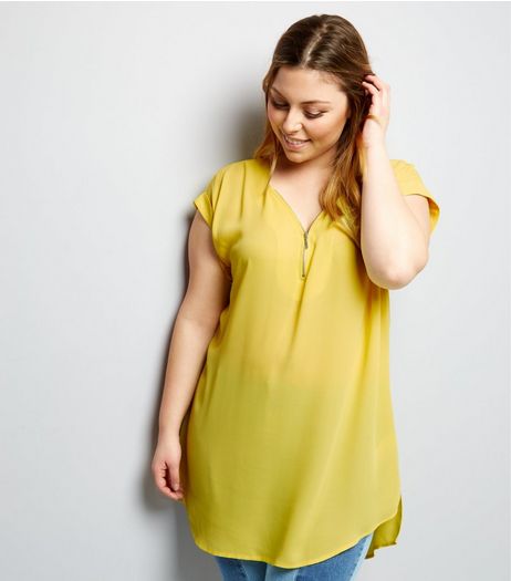 Curves Yellow Zip Front Tunic | New Look