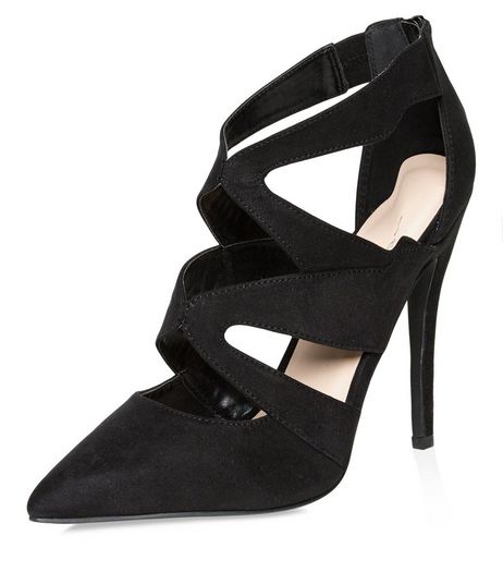 Black Suedette Cut Out Pointed Heels | New Look