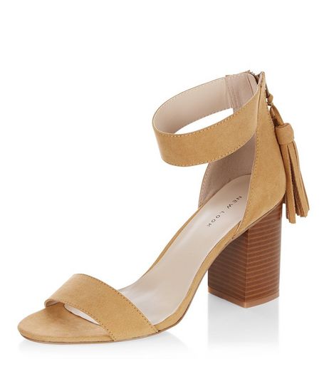 Stone Suedette Tassel Drop Block Heel Sandals | New Look