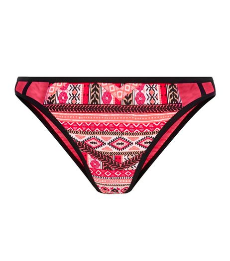 Red Aztec Print Caged Bikini Bottoms | New Look