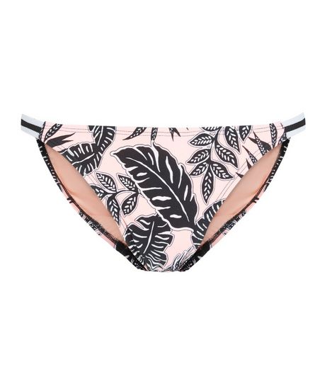 Coral Tropical Print Contrast Trim Bikini Bottoms | New Look