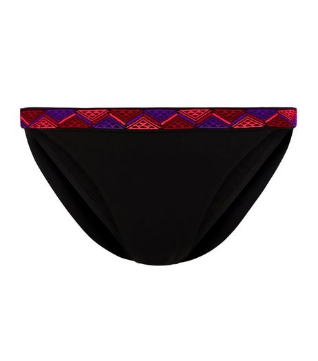 Black Abstract Print Trim Bikini Bottoms | New Look