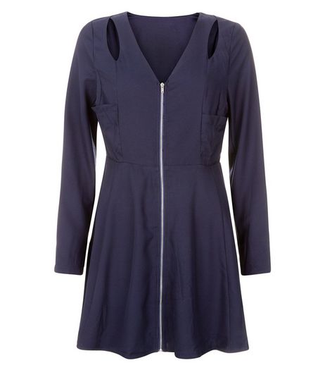 Madam Rage Navy Cut Out Zip Front Dress | New Look