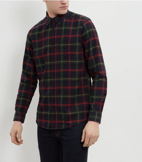 Navy Tartan Check Single Pocket Long Sleeve Shirt | New Look