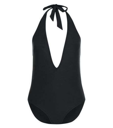 Black Plunge Halter Neck Swimsuit | New Look