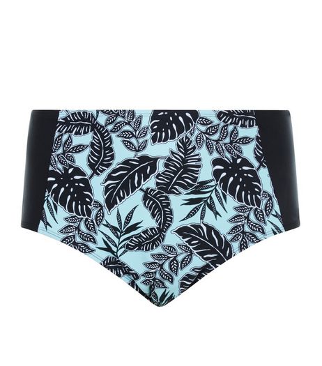 Curves Mint Green Tropical Print High Waisted Bikini Bottoms | New Look