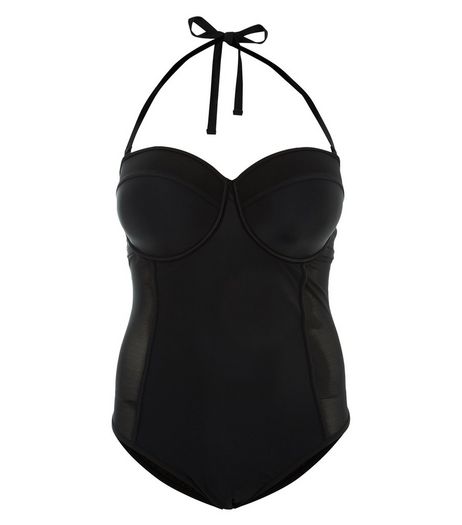Plus Size Black Mesh Swimsuit | New Look