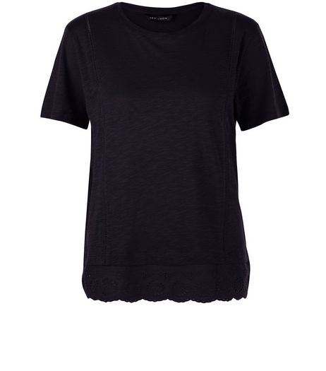 Black Crochet Hem T-Shirt | New Look