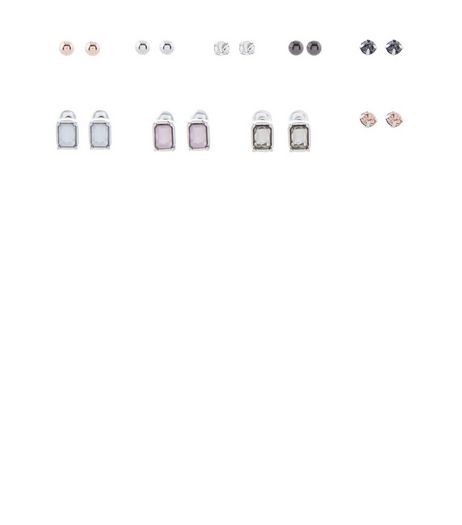 9 Pack Silver Rectangle Stud Earrings | New Look