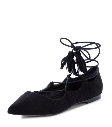 Black Laser Cut Out Trim Pointed Ghillie Heels | New Look
