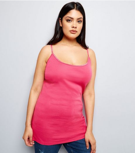 Curves Pink Scoop Neck Shoestring Vest | New Look