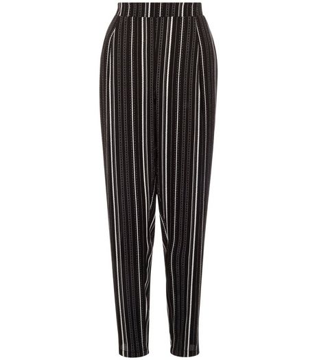 Black Monochrome Stripe Trousers | New Look