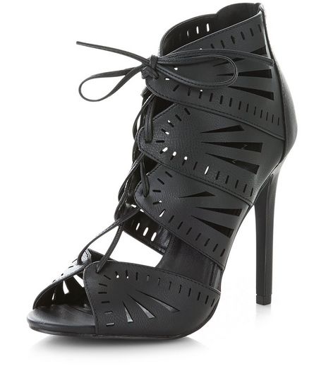 Black Laser Cut Out Ghillie Heels | New Look