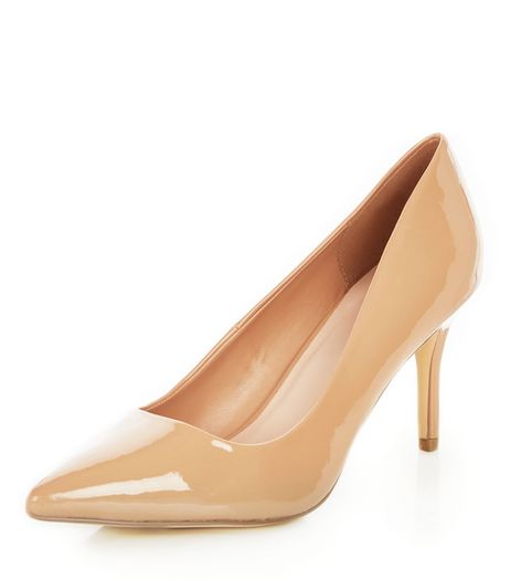 Camel Patent Pointed Mid Heels | New Look