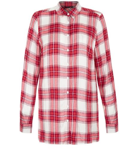 White Check Split Side Longline Shirt | New Look