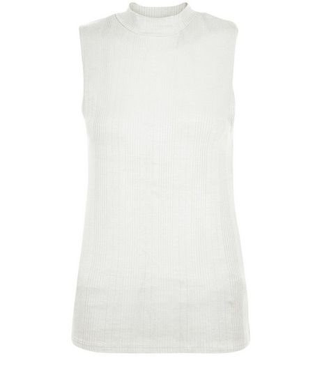 Cream Ribbed Funnel Neck Sleeveless Top | New Look