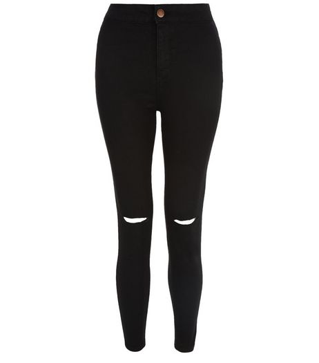 Petite 28in Black Ripped Knee High Waist Super Skinny Jeans | New Look