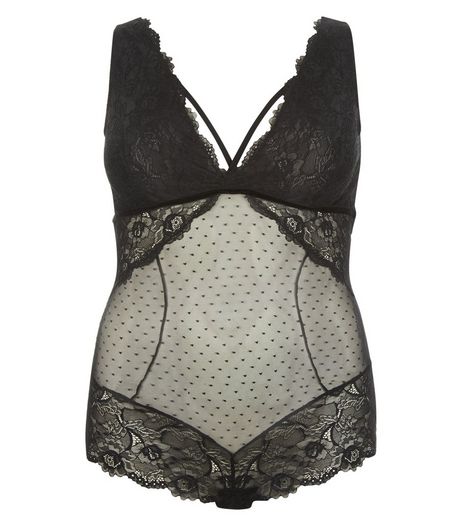 Plus Size Black Lace Mesh Bodysuit | New Look