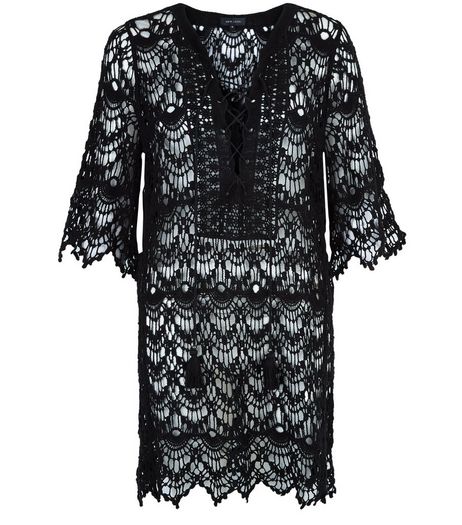 Black Crochet Lace Up Front Dress | New Look