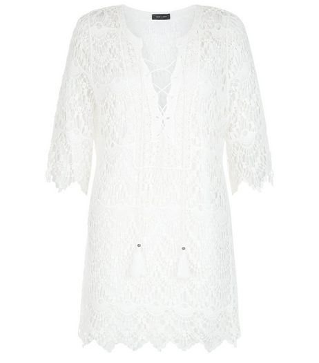 Cream Crochet Lace Up Front Dress | New Look