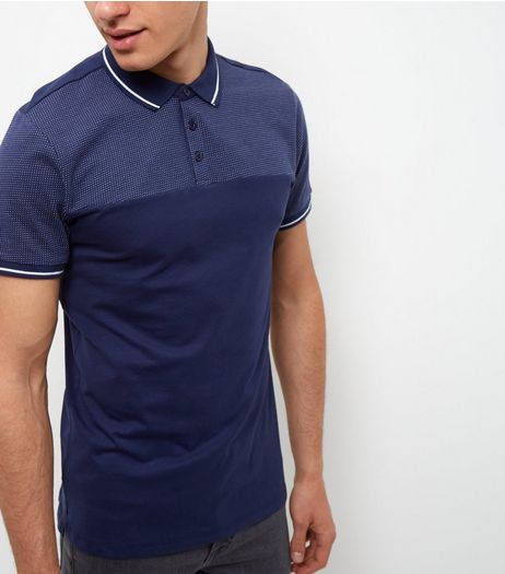 Navy Pin Dot Panel Polo Shirt | New Look