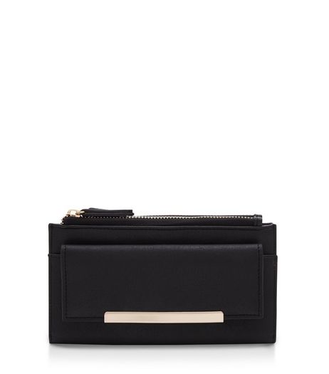 Black Double Zip Pocket Fold Over Purse | New Look