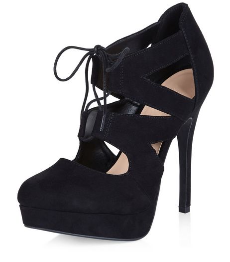 Black Suedette Platform Ghillie Heels | New Look