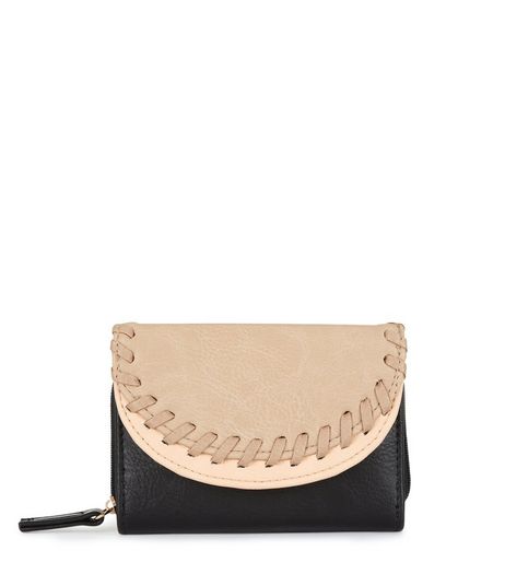 Black Contrast Double Flap Stitch Trim Purse | New Look