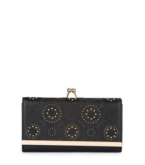 Black Laser Cut Out Clip Frame Purse | New Look