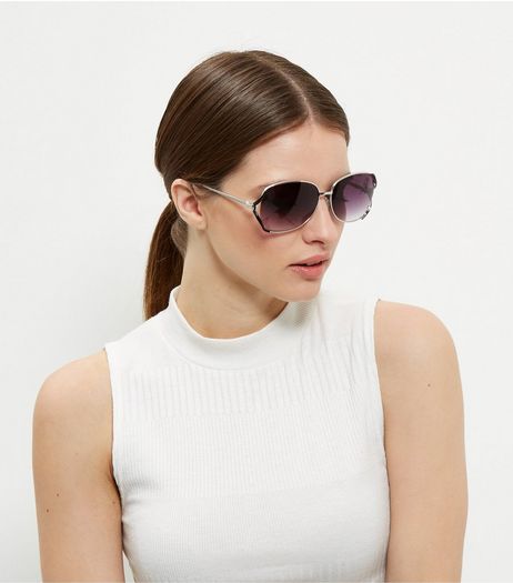 Black Side Rectangle Sunglasses | New Look