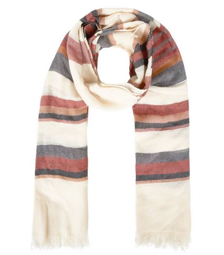 Cream Stripe Longline Fringed Scarf | New Look