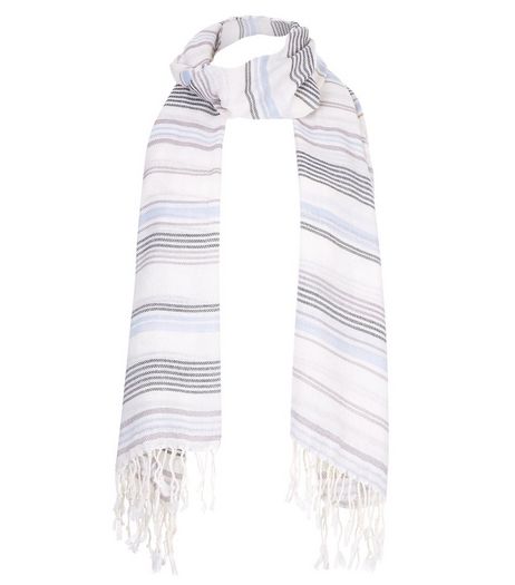 Blue Stripe Fringed Scarf | New Look