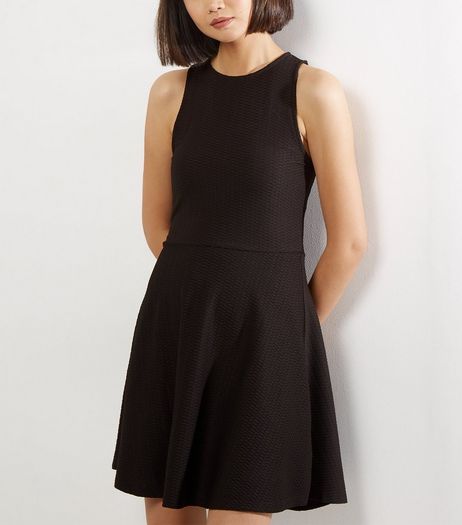 Black Jacquard Textured Skater Dress | New Look
