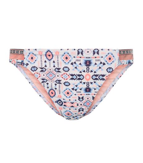 White Abstract Print Strappy Side Bikini Bottoms | New Look