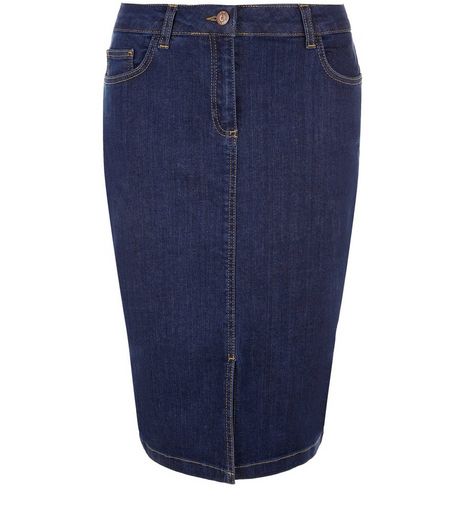 Blue Denim Split Front Pencil Skirt | New Look