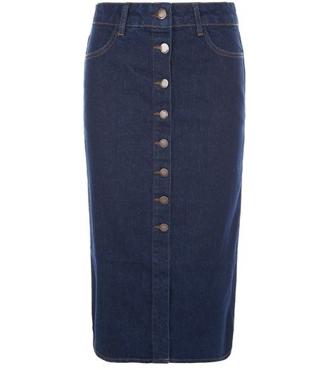 Blue Button Front Denim Midi Skirt | New Look