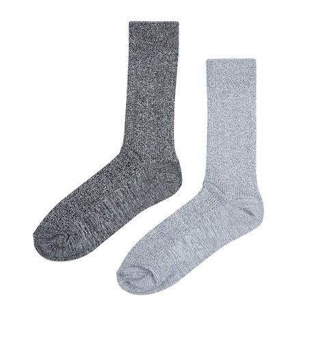 2 Pack Black and Grey Ribbed Socks | New Look