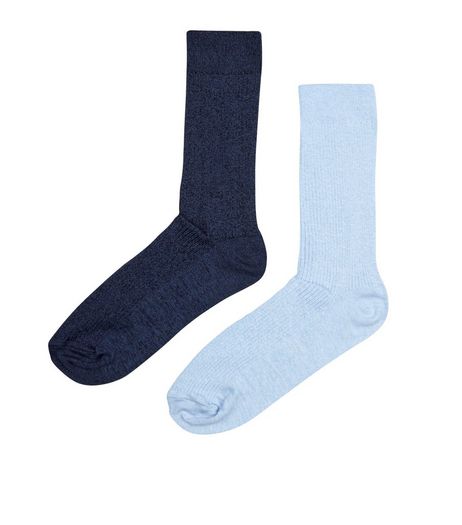 2 Pack Navy and Light Blue Ribbed Socks | New Look