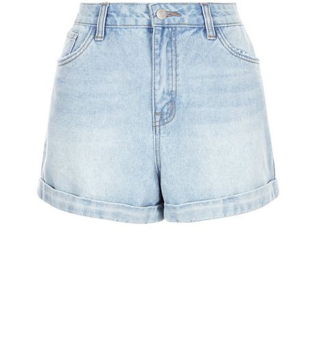 Pale Blue Turn Up Mom Denim Shorts | New Look