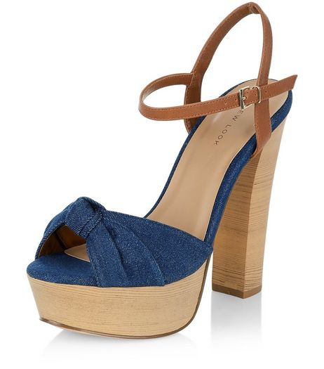 Navy Denim Knotted Platform Heels | New Look